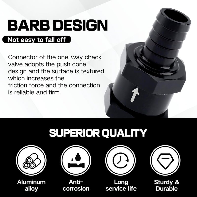 PLALEI 2 PCS 1/2" Fuel One-way Check Valve,Non Return Check Valve-Inline,Aluminium Alloy One Way Valves for Water,Petrol,Diesel,Oil,E85,Gas,Air and Other Liquid,Compatible with Most Car Models (1/2") - Image 5